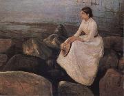 Edvard Munch The Lady sitting the bank of the sea oil painting artist